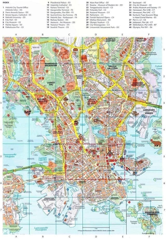 Helsinki bezienswaardigheden kaart
