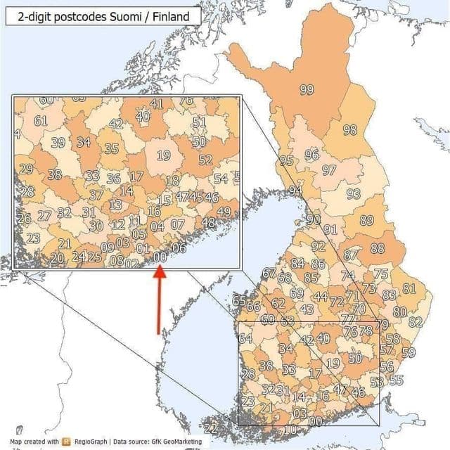 Helsinki postcodes kaart