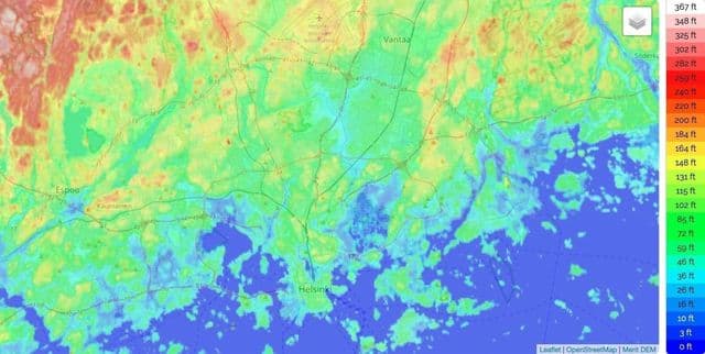 Helsinki hoogtekaart