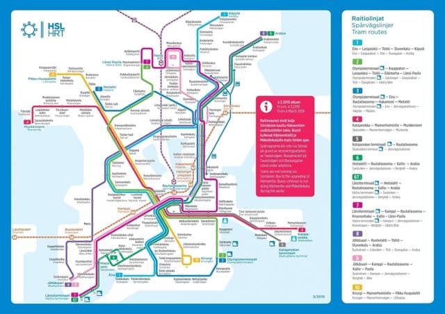 Helsinki tram stations kaart