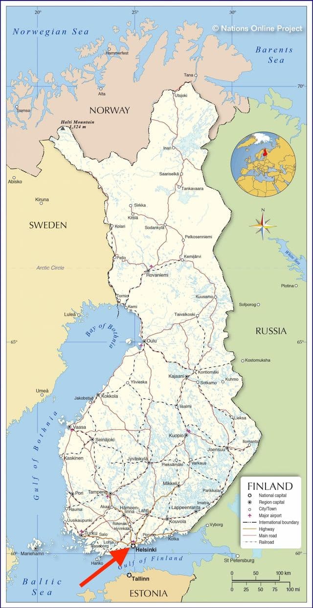 Helsinki op de kaart van Uusimaa - Finland