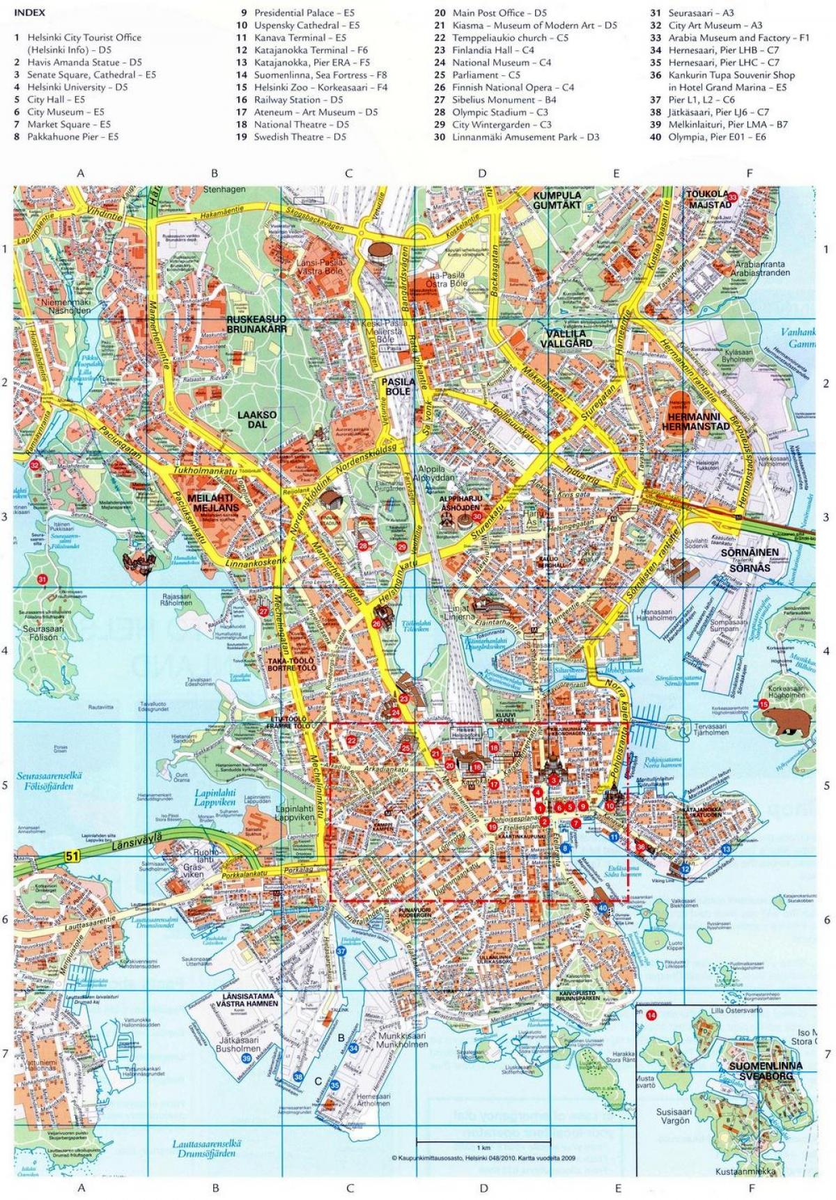 Helsinki bezienswaardigheden kaart