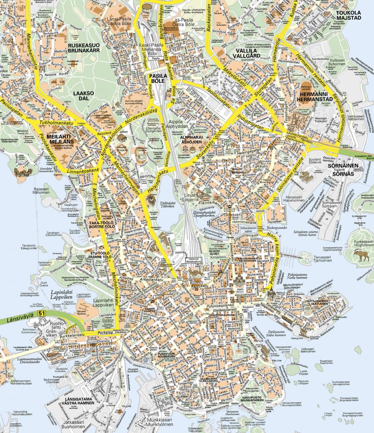 Helsinki centrum kaart