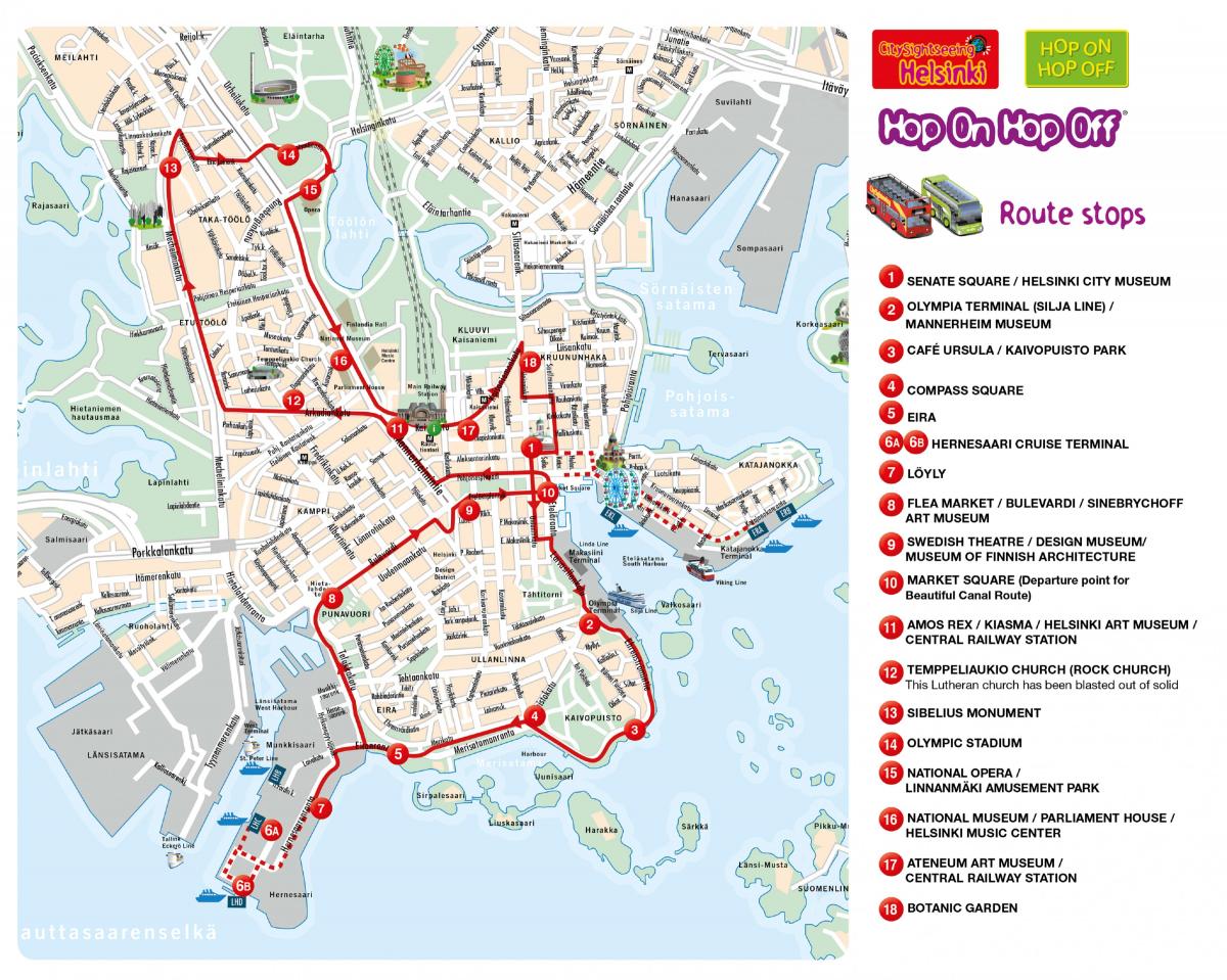 Helsinki Hop On Hop Off bus tours kaart