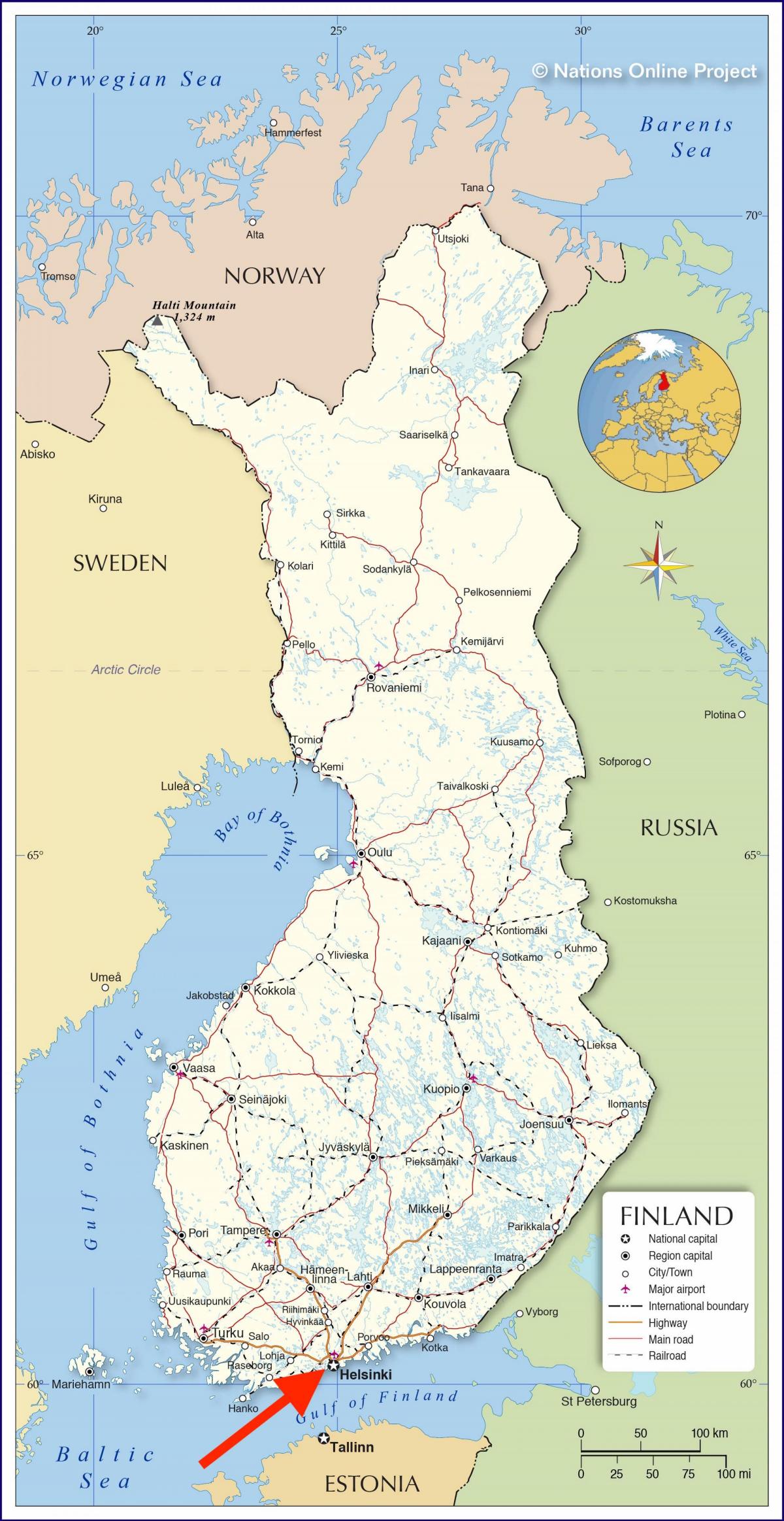 Helsinki op de kaart van Uusimaa - Finland